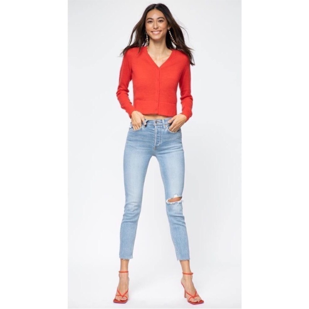 Re/Done 90s High Rise Ankle Crop in‎ Worn Bright Blue size 27 Button Fly Denim